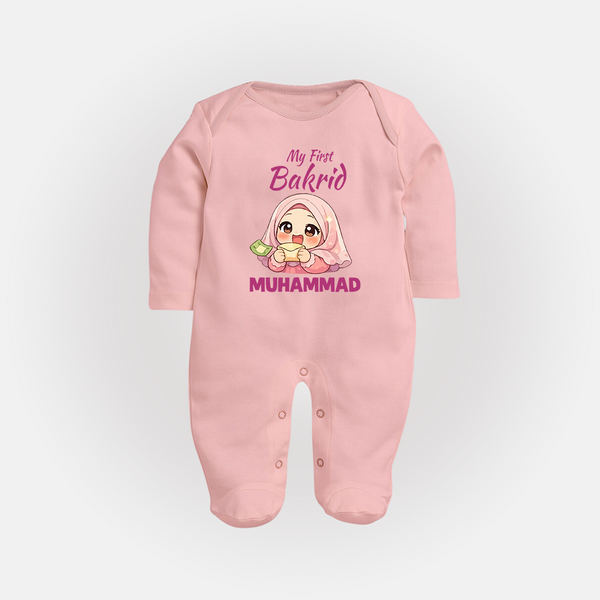 My First Bakrid Girl Eidi Celebration Personalized Baby Full Body Suit - BABY PINK - New Born (Chest 7.5")
