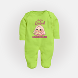 My First Bakrid Girl Eidi Celebration Personalized Baby Full Body Suit - LIME GREEN - New Born (Chest 7.5")