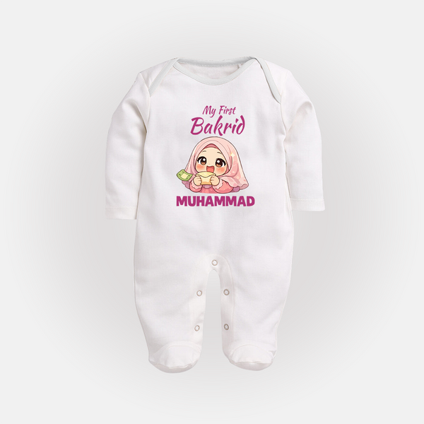 My First Bakrid Girl Eidi Celebration Personalized Baby Full Body Suit - WHITE - New Born (Chest 7.5")
