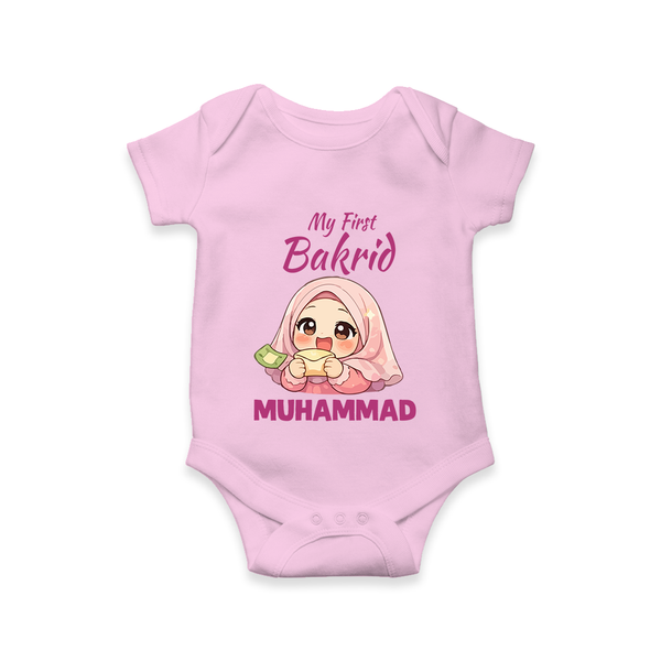 My First Bakrid Girl Eidi Celebration Personalized Baby Romper - BABY PINK - New Born (Chest 14")