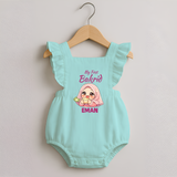 My First Bakrid Girl Eidi Celebration Personalized Baby Romper Frock - MINT GREEN - 0 - 3 Months Old (Chest 19")