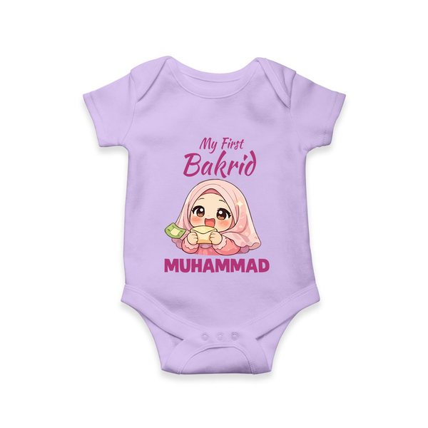 My First Bakrid Girl Eidi Celebration Personalized Baby Romper - LILAC - New Born (Chest 14")