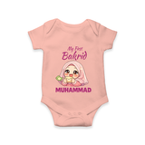 My First Bakrid Girl Eidi Celebration Personalized Baby Romper - PEACH - New Born (Chest 14")