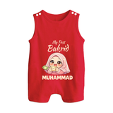 My First Bakrid Girl Eidi Celebration Personalized Baby Button Romper - RED - New Born (Chest 18")