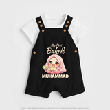 My First Bakrid Girl Eidi Celebration Personalized Baby dungaree - BLACK - 0 - 5 Months Old (Chest 18")
