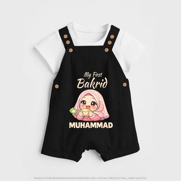 My First Bakrid Girl Eidi Celebration Personalized Baby dungaree - BLACK - 0 - 5 Months Old (Chest 18")