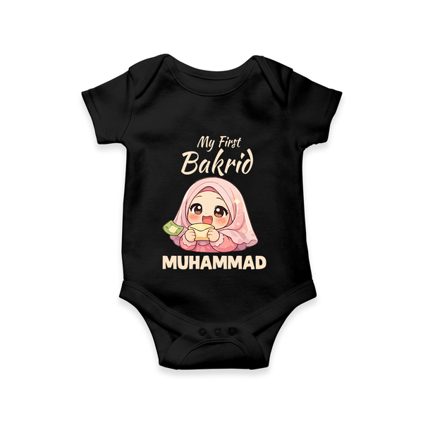 My First Bakrid Girl Eidi Celebration Personalized Baby Romper - BLACK - New Born (Chest 14")