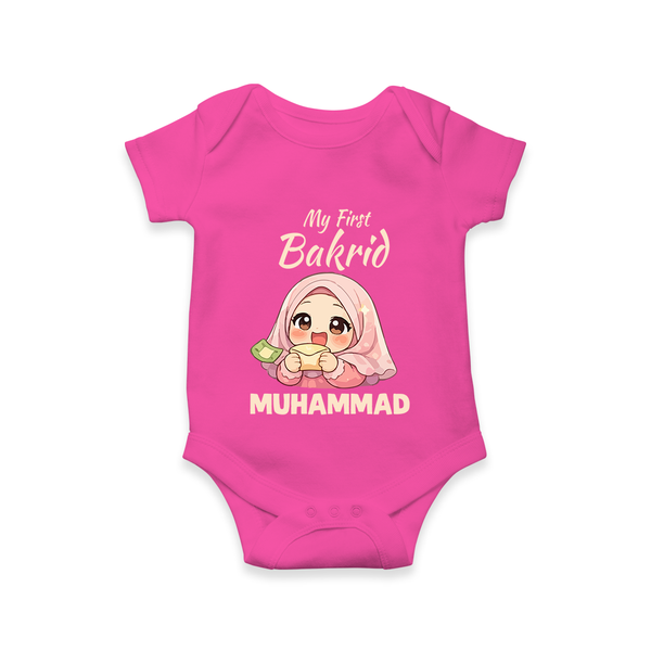 My First Bakrid Girl Eidi Celebration Personalized Baby Romper - HOT PINK - New Born (Chest 14")