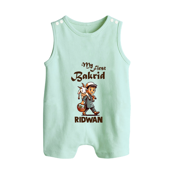 My First Bakrid Boy with Goat Celebration Personalized Baby Button Romper - MINT GREEN - New Born (Chest 18")
