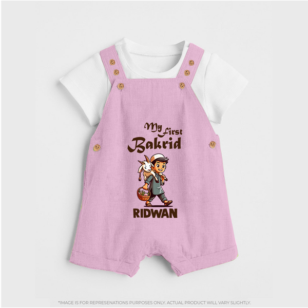 My First Bakrid Boy with Goat Celebration Personalized Baby dungaree - BABY PINK - 0 - 5 Months Old (Chest 18")