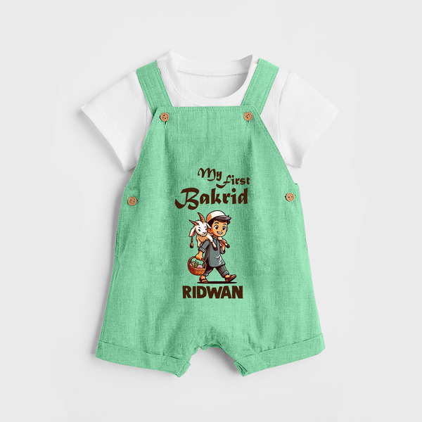 My First Bakrid Boy with Goat Celebration Personalized Baby dungaree - GREEN - 0 - 5 Months Old (Chest 18")