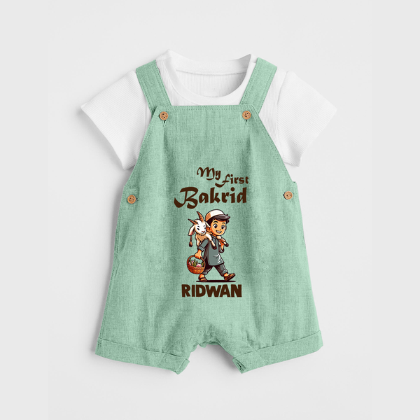My First Bakrid Boy with Goat Celebration Personalized Baby dungaree - MINT GREEN - 0 - 5 Months Old (Chest 18")