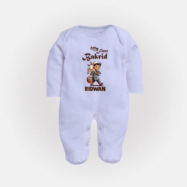 My First Bakrid Boy with Goat Celebration Personalized Baby Full Body Suit - BABY BLUE - New Born (Chest 7.5")