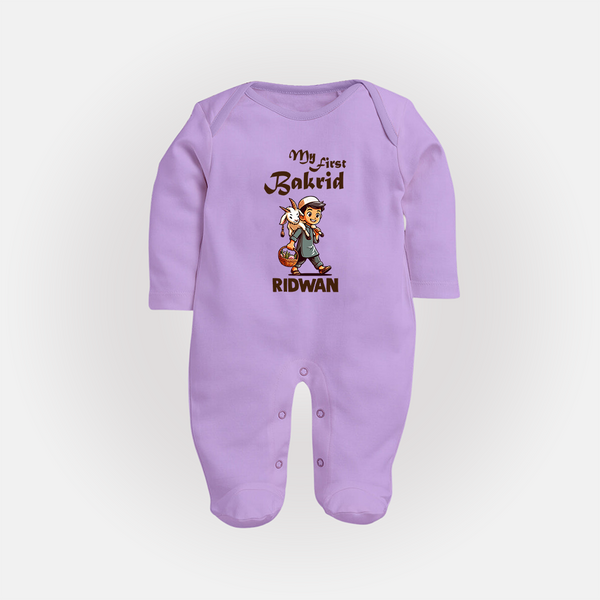 My First Bakrid Boy with Goat Celebration Personalized Baby Full Body Suit - LILAC - New Born (Chest 7.5")