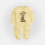 My First Bakrid Boy with Goat Celebration Personalized Baby Full Body Suit - PASTEL YELLOW - New Born (Chest 7.5")