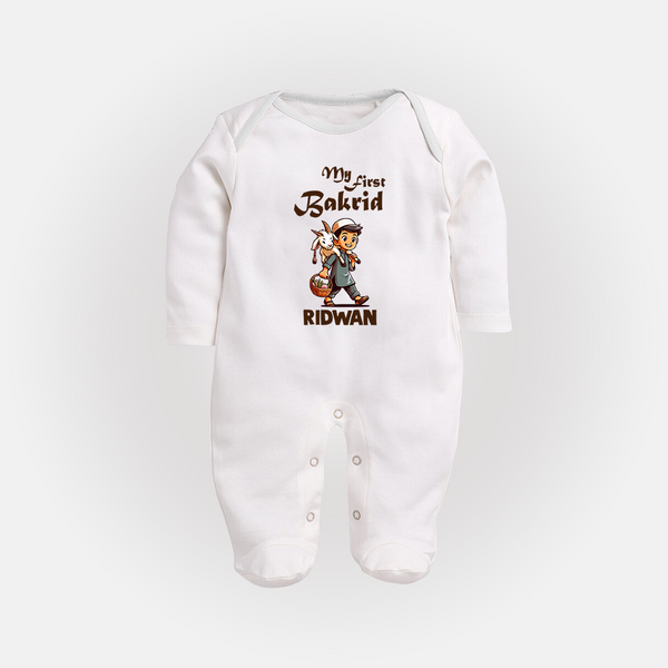 My First Bakrid Boy with Goat Celebration Personalized Baby Full Body Suit - WHITE - New Born (Chest 7.5")