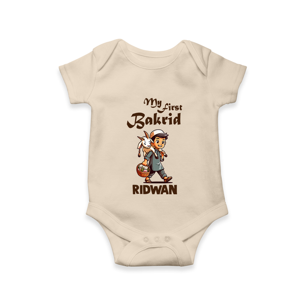 My First Bakrid Boy with Goat Celebration Personalized Baby Romper - IVORY - New Born (Chest 14")