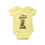 My First Bakrid Boy with Goat Celebration Personalized Baby Romper - PASTEL YELLOW - New Born (Chest 14")