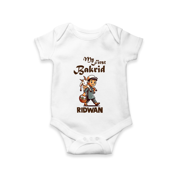 My First Bakrid Boy with Goat Celebration Personalized Baby Romper - WHITE - New Born (Chest 14")