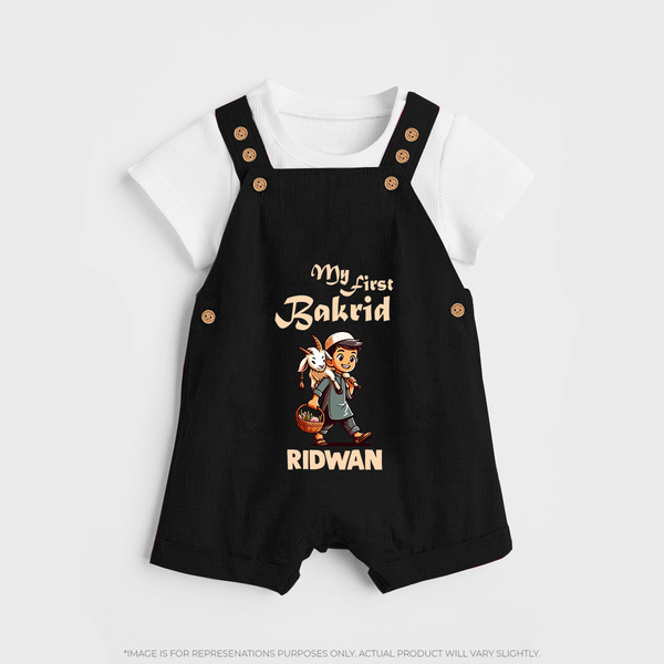 My First Bakrid Boy with Goat Celebration Personalized Baby dungaree - BLACK - 0 - 5 Months Old (Chest 18")