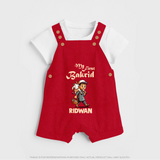 My First Bakrid Boy with Goat Celebration Personalized Baby dungaree - RED - 0 - 5 Months Old (Chest 18")