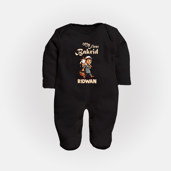 My First Bakrid Boy with Goat Celebration Personalized Baby Full Body Suit - BLACK - New Born (Chest 7.5")