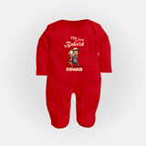 My First Bakrid Boy with Goat Celebration Personalized Baby Full Body Suit - RED - New Born (Chest 7.5")