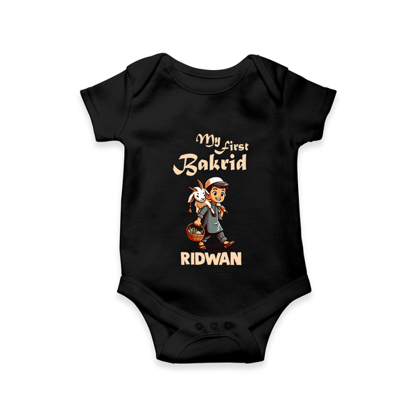 My First Bakrid Boy with Goat Celebration Personalized Baby Romper - BLACK - New Born (Chest 14")
