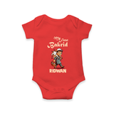 My First Bakrid Boy with Goat Celebration Personalized Baby Romper - RED - New Born (Chest 14")