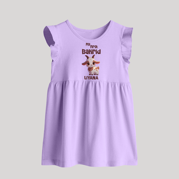 My First Bakrid Cute Goat Illustration Personalized Baby Baby Frock - LILAC - 0 - 3 Months Old (Chest 17")