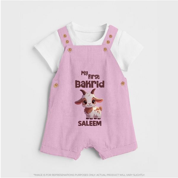 My First Bakrid Cute Goat Illustration Personalized Baby dungaree - BABY PINK - 0 - 5 Months Old (Chest 18")