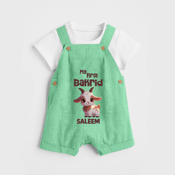 My First Bakrid Cute Goat Illustration Personalized Baby dungaree - GREEN - 0 - 5 Months Old (Chest 18")