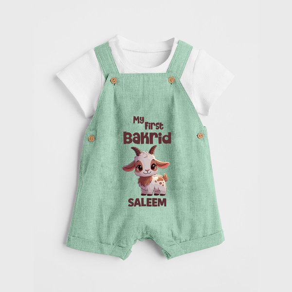 My First Bakrid Cute Goat Illustration Personalized Baby dungaree - MINT GREEN - 0 - 5 Months Old (Chest 18")