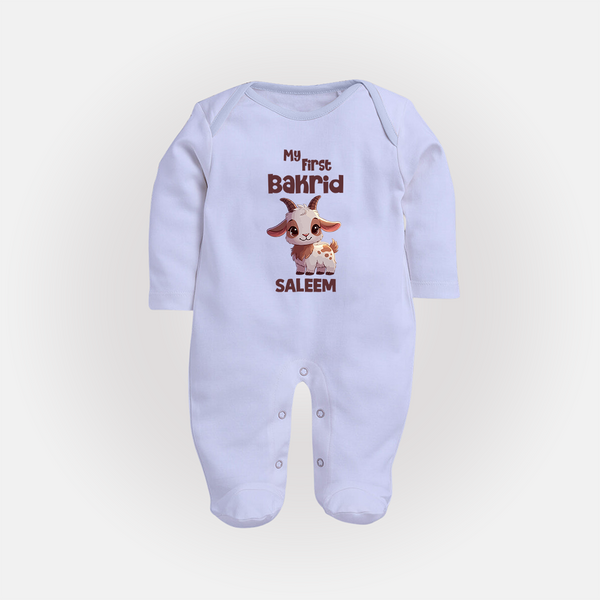 My First Bakrid Cute Goat Illustration Personalized Baby Full Body Suit - BABY BLUE - New Born (Chest 7.5")