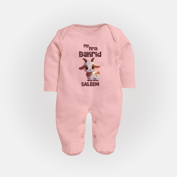 My First Bakrid Cute Goat Illustration Personalized Baby Full Body Suit - BABY PINK - New Born (Chest 7.5")