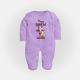 My First Bakrid Cute Goat Illustration Personalized Baby Full Body Suit - LILAC - New Born (Chest 7.5")