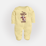My First Bakrid Cute Goat Illustration Personalized Baby Full Body Suit - PASTEL YELLOW - New Born (Chest 7.5")