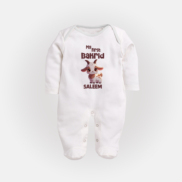 My First Bakrid Cute Goat Illustration Personalized Baby Full Body Suit - WHITE - New Born (Chest 7.5")