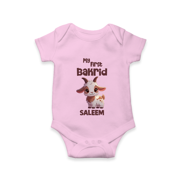 My First Bakrid Cute Goat Illustration Personalized Baby Romper - BABY PINK - New Born (Chest 14")