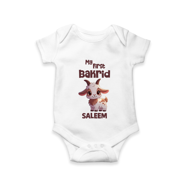 My First Bakrid Cute Goat Illustration Personalized Baby Romper - WHITE - New Born (Chest 14")