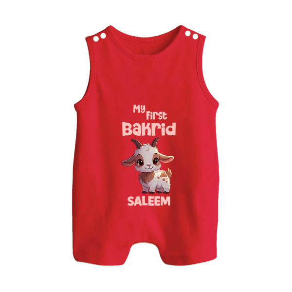 My First Bakrid Cute Goat Illustration Personalized Baby Button Romper - RED - New Born (Chest 18")