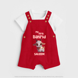 My First Bakrid Cute Goat Illustration Personalized Baby dungaree - RED - 0 - 5 Months Old (Chest 18")