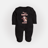 My First Bakrid Cute Goat Illustration Personalized Baby Full Body Suit - BLACK - New Born (Chest 7.5")