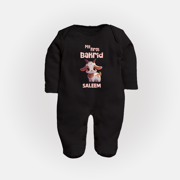 My First Bakrid Cute Goat Illustration Personalized Baby Full Body Suit - BLACK - New Born (Chest 7.5")
