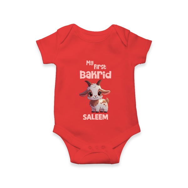 My First Bakrid Cute Goat Illustration Personalized Baby Romper - RED - New Born (Chest 14")