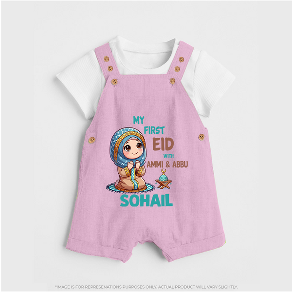 My First Eid with Ammi & Abbu Prayer Theme Personalized Baby dungaree - BABY PINK - 0 - 5 Months Old (Chest 18")