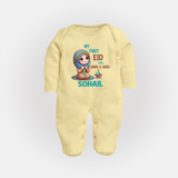 My First Eid with Ammi & Abbu Prayer Theme Personalized Baby Full Body Suit - PASTEL YELLOW - New Born (Chest 7.5")