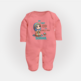 My First Eid with Ammi & Abbu Prayer Theme Personalized Baby Full Body Suit - PEACH - New Born (Chest 7.5")