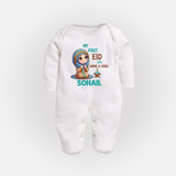 My First Eid with Ammi & Abbu Prayer Theme Personalized Baby Full Body Suit - WHITE - New Born (Chest 7.5")