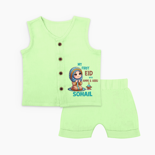 My First Eid with Ammi & Abbu Prayer Theme Personalized Baby jabla - PASTEL GREEN - 0 - 3 Months Old (Chest 9.8")